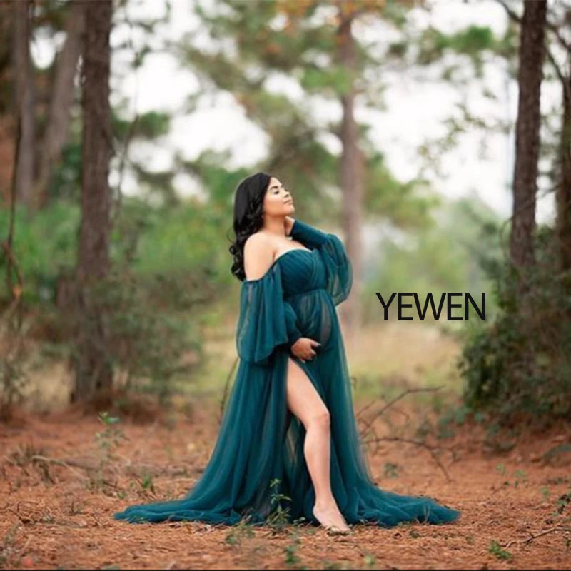 Tulle Off Shoulder Lace Up on Back Open Front Maternity Gown for Photo Shoot  Baby Shower Sunnderly
