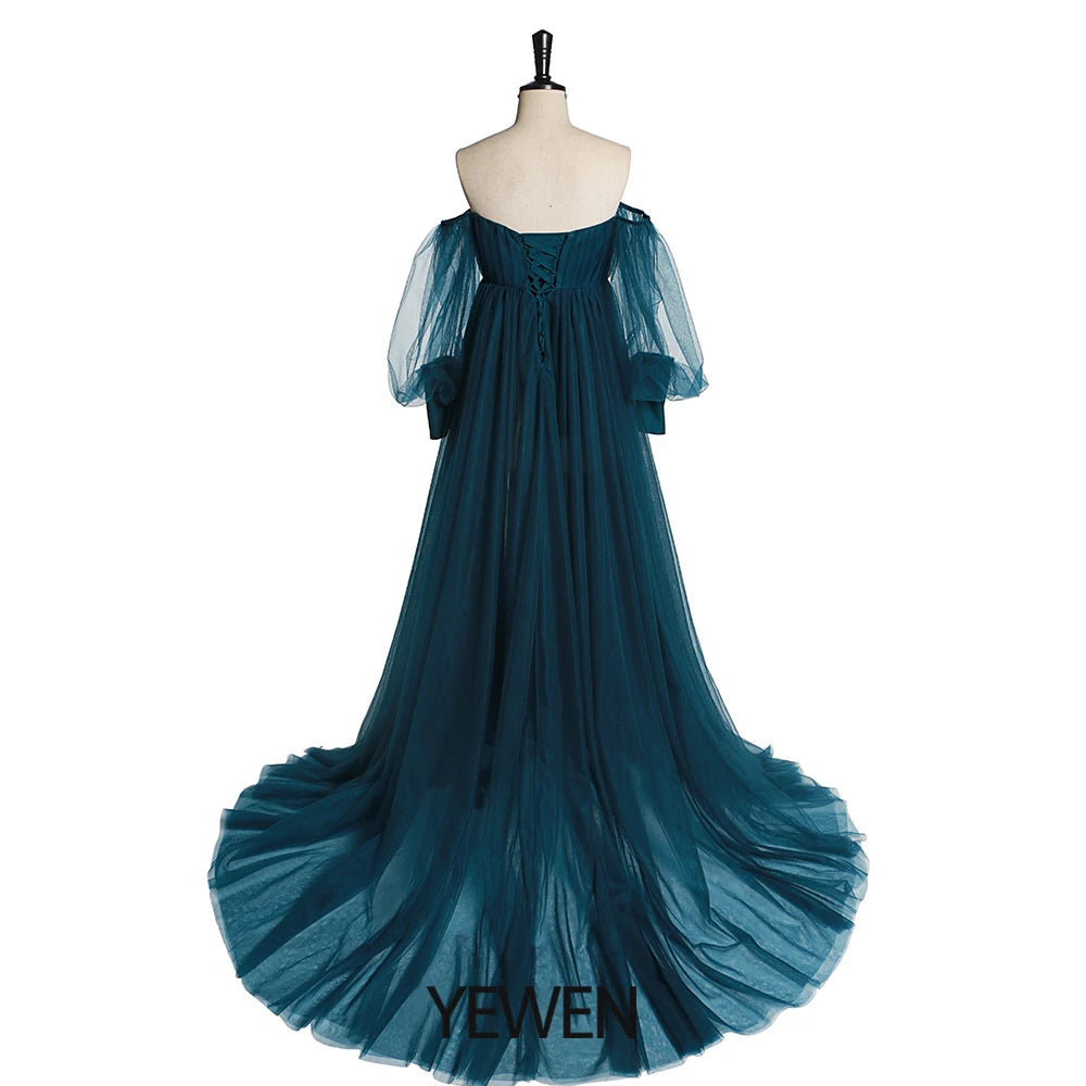 Tulle Off Shoulder Lace Up on Back Open Front Maternity Gown for Photo Shoot  Baby Shower Sunnderly