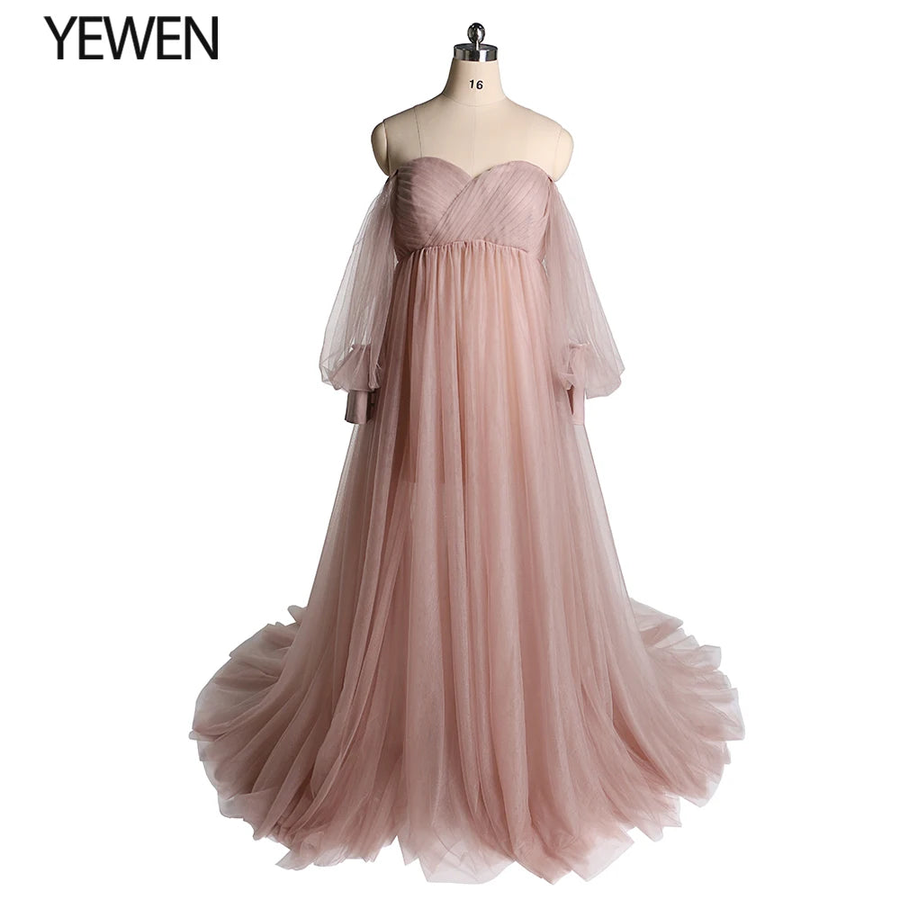 Tulle Off Shoulder Lace Up on Back Open Front Maternity Gown for Photo Shoot  Baby Shower Sunnderly