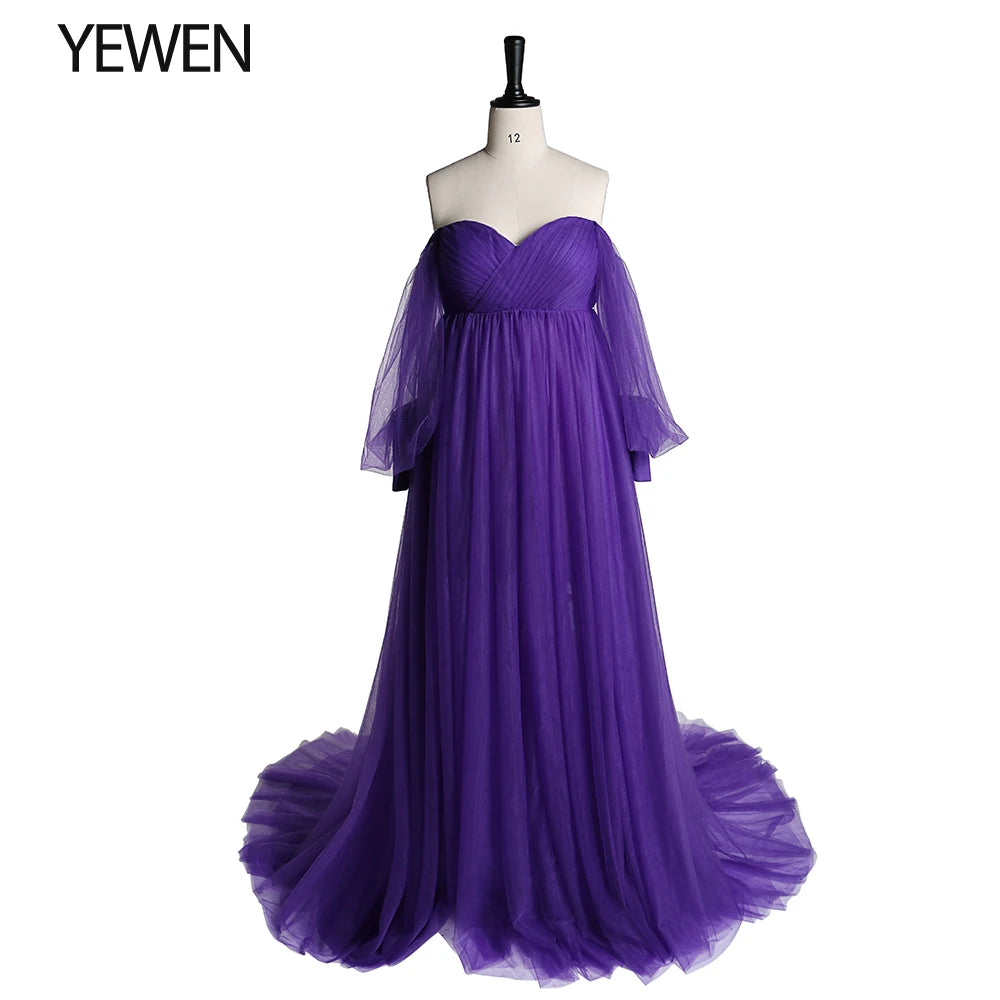 Tulle Off Shoulder Lace Up on Back Open Front Maternity Gown for Photo Shoot  Baby Shower Sunnderly