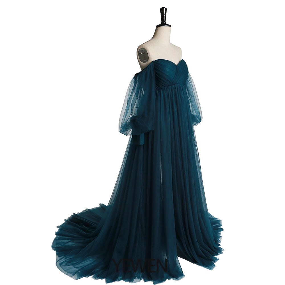 Tulle Off Shoulder Lace Up on Back Open Front Maternity Gown for Photo Shoot  Baby Shower Sunnderly