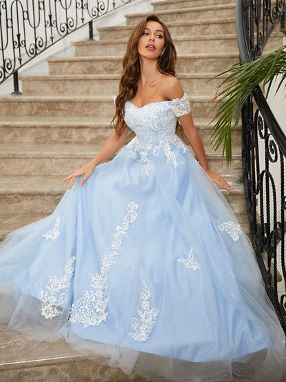 Tulle Applique Off-the-Shoulder Prom Dresses SYP165