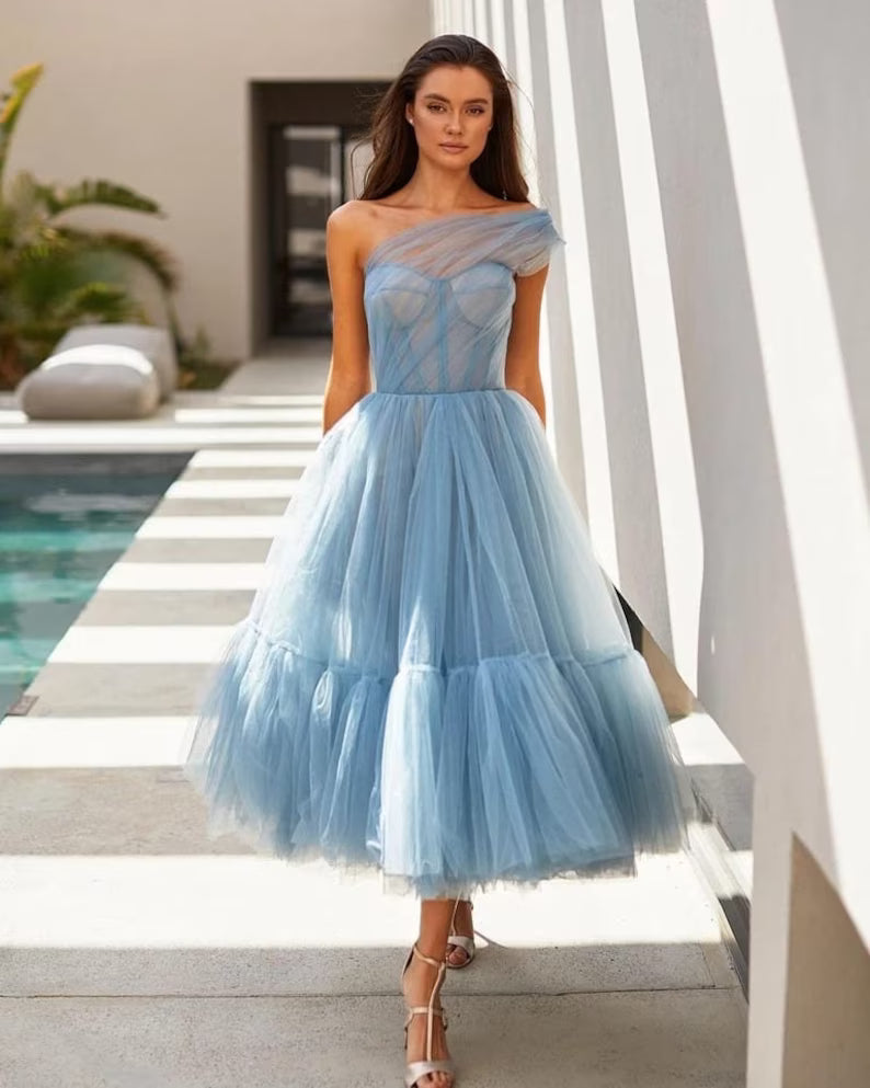 One Shoulder Tulle Prom Dress SYP167
