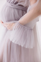V Neck Tulle Puffy Maternity Dress With Train SY060