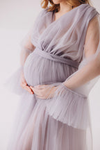 V Neck Tulle Puffy Maternity Dress With Train SY060