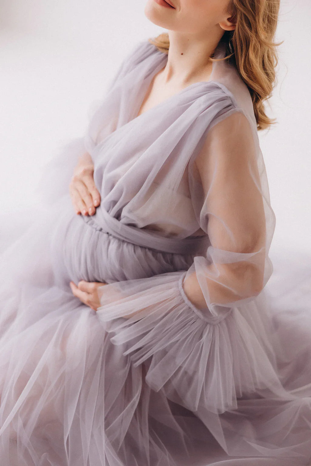 V Neck Tulle Puffy Maternity Dress With Train SY060