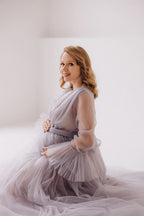 V Neck Tulle Puffy Maternity Dress With Train SY060