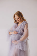 V Neck Tulle Puffy Maternity Dress With Train SY060