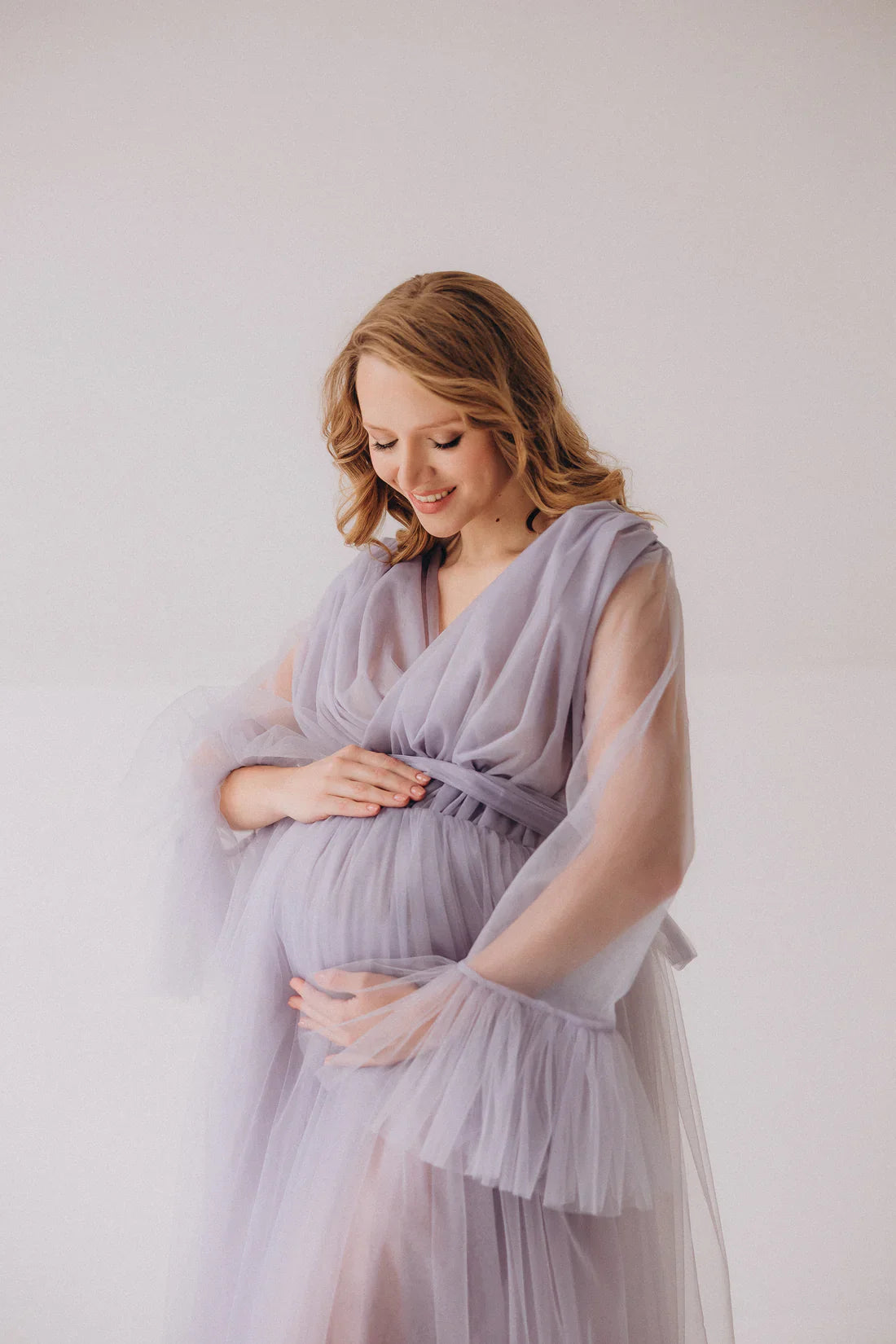 V Neck Tulle Puffy Maternity Dress With Train SY060
