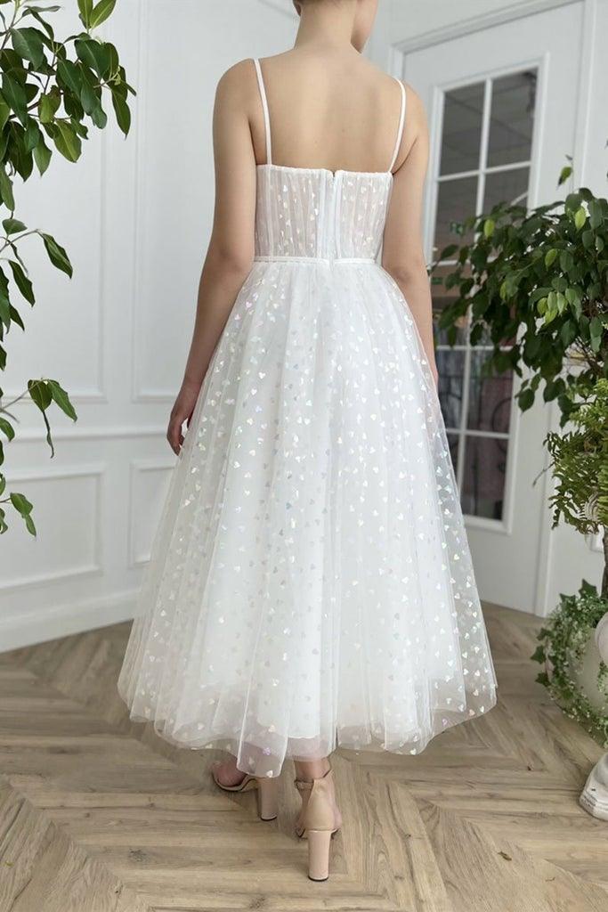Vestido de fiesta corto de tul con escote en forma de corazón y tirantes finos, largo hasta la rodilla, PD447