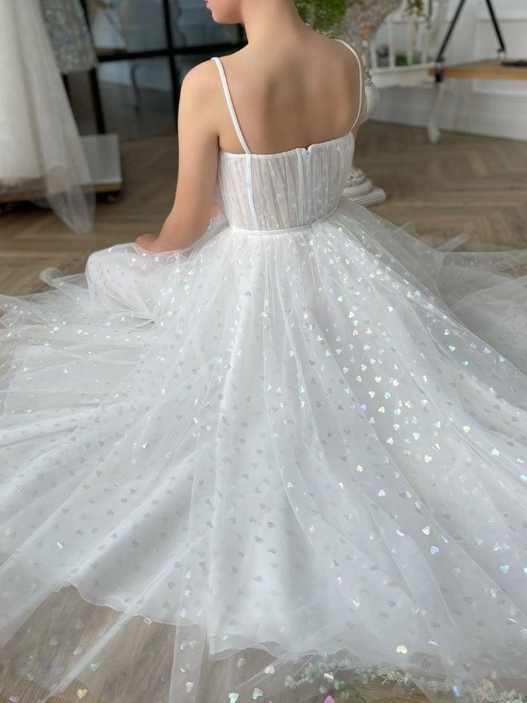 Vestido de fiesta corto de tul con escote en forma de corazón y tirantes finos, largo hasta la rodilla, PD447