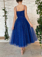 Vestido de fiesta corto de tul con escote en forma de corazón y tirantes finos, largo hasta la rodilla, PD447
