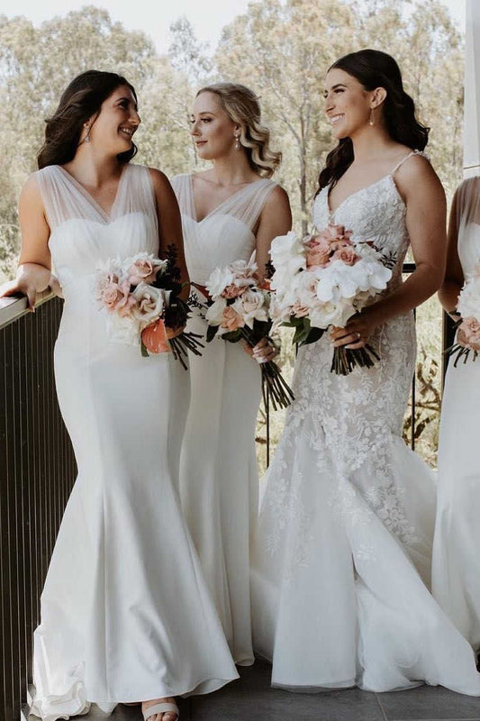White Mermaid Bridesmaid Dress SCB60