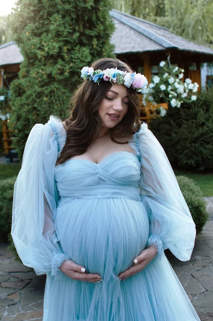 Vestido de maternidad de tul azul para sesión de fotos SY003 