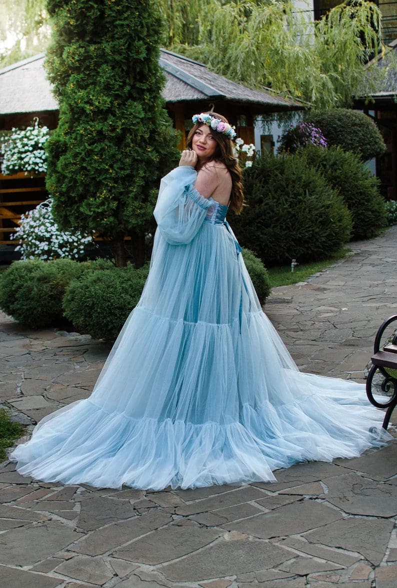 Vestido de maternidad de tul azul para sesión de fotos SY003 