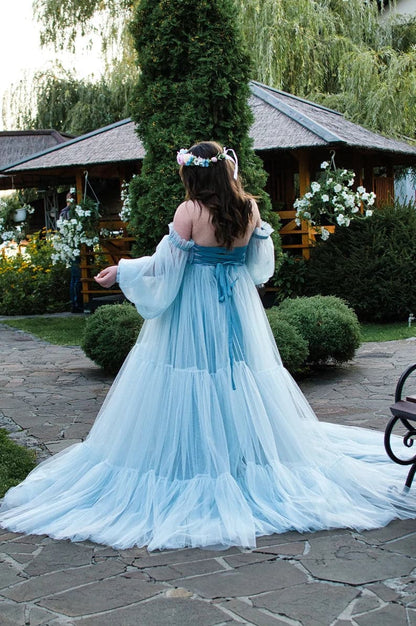 Vestido de maternidad de tul azul para sesión de fotos SY003 