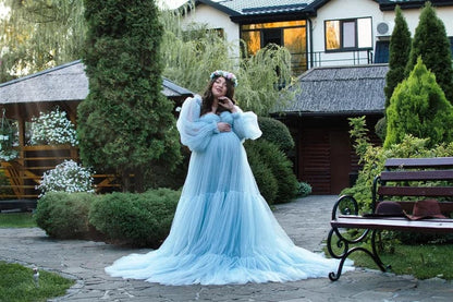 Vestido de maternidad de tul azul para sesión de fotos SY003 