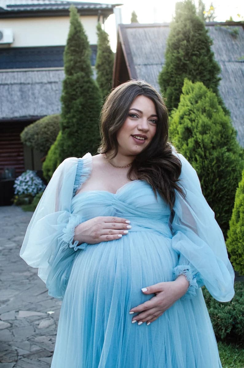 Vestido de maternidad de tul azul para sesión de fotos SY003 