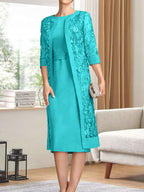 Vestido de gasa para madre de la novia con escote redondo hasta la rodilla, corte tubo/columna y lentejuelas plisadas