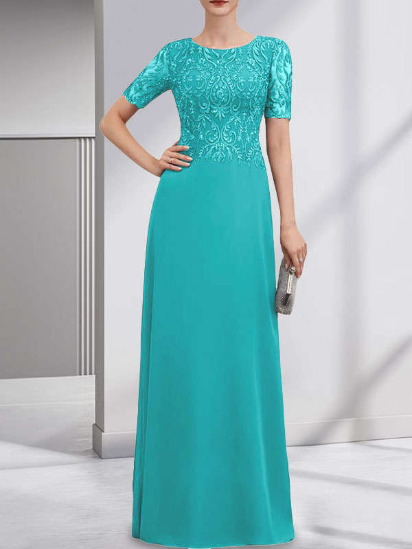 Vestido de gasa con encaje y lentejuelas para madre de la novia, corte A, largo hasta el suelo