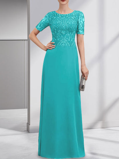 Vestido de gasa con encaje y lentejuelas para madre de la novia, corte A, largo hasta el suelo