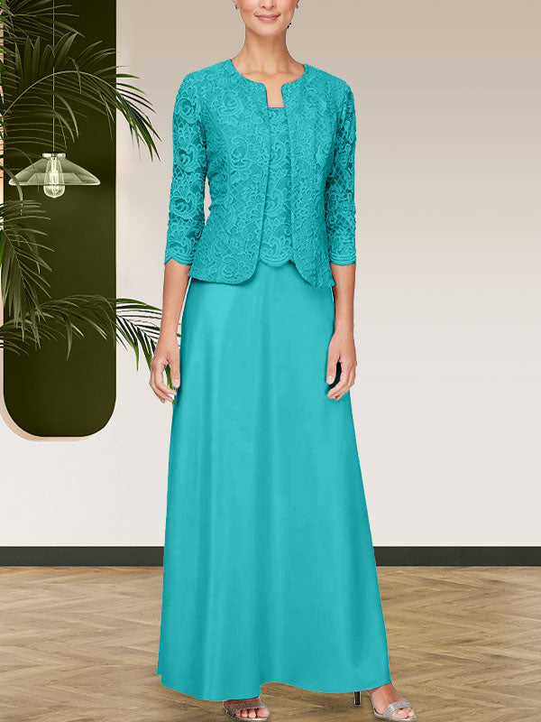 Jackenkleid aus Glitzerspitze und Satinrock mit offener Jacke