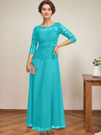 Vestido de gasa con encaje y escote en A, ilusión, largo hasta los tobillos, para madre de la novia con cuentas de diamantes de imitación