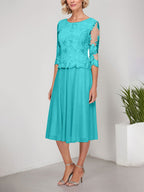 Vestido de gasa con encaje y bordado para madre de la novia, corte A, escote redondo y largo hasta la rodilla