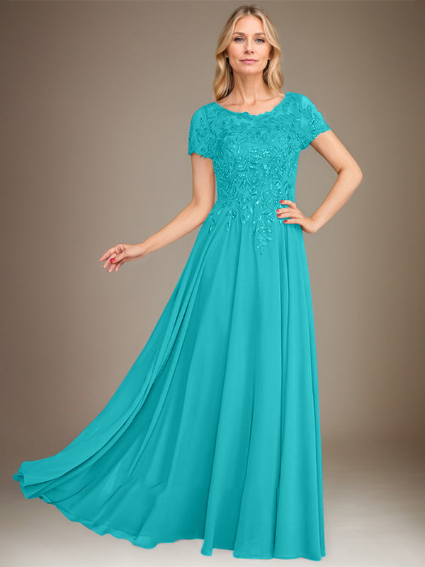 Vestido de gasa para madre de la novia, corte A, largo hasta el suelo, con apliques y lentejuelas