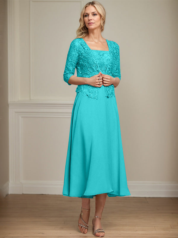 Vestido de gasa con encaje y lentejuelas para madre de la novia, corte A, largo hasta la rodilla