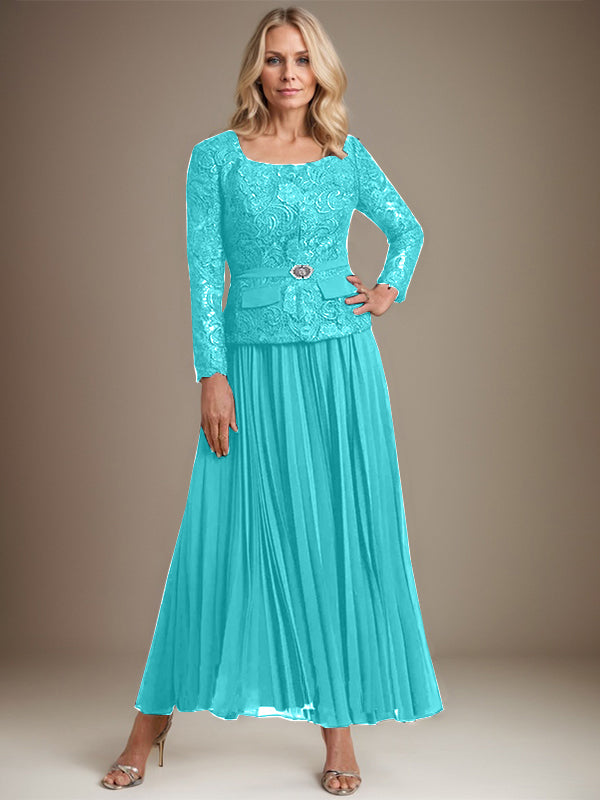 Vestido de gasa para madre de la novia con corte A, cuadrado, largo hasta los tobillos, con pliegues