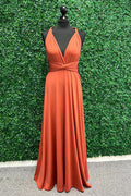 Vestido de dama de honor naranja cruzado con giro, vestido largo de dama de honor BD135