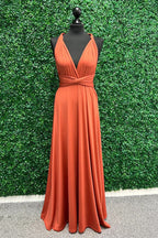 Vestido de dama de honor naranja cruzado con giro, vestido largo de dama de honor BD135