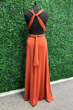 Vestido de dama de honor naranja cruzado con giro, vestido largo de dama de honor BD135