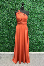 Vestido de dama de honor naranja cruzado con giro, vestido largo de dama de honor BD135