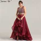 En oferta, sin devolución ni reembolso. Vestido de noche de dos piezas, sexy, corte A, sin mangas, de tul con diamantes, 2025. Foto real LA6259.