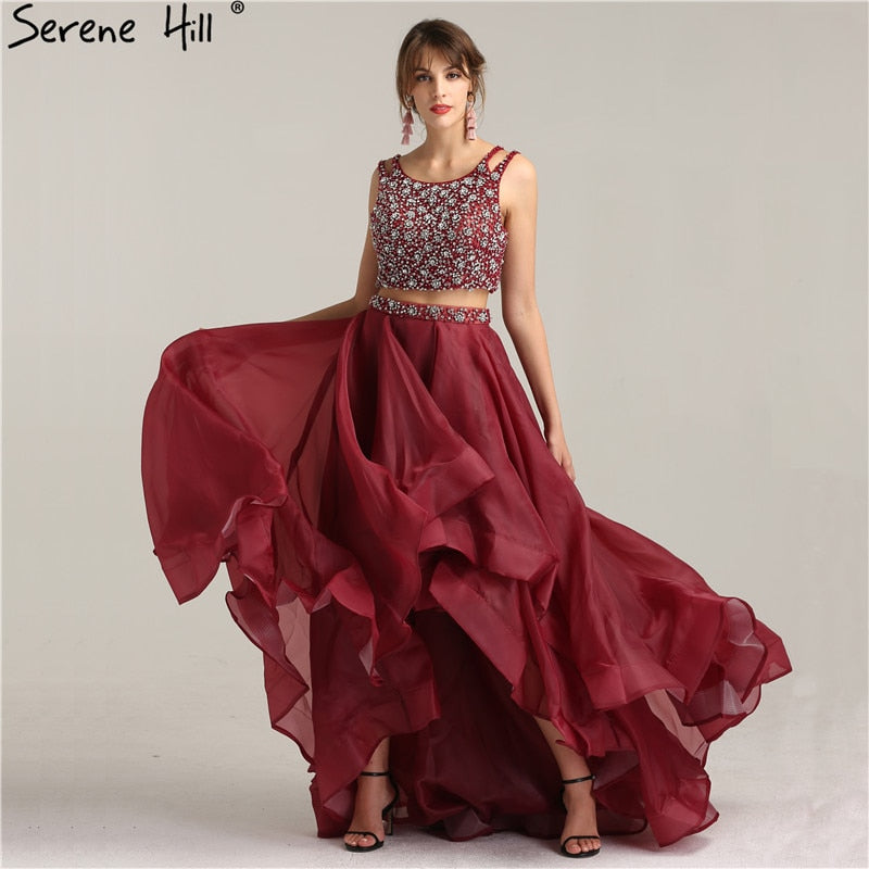 On Sale no return no refundSale Two-Piece Fashion Sexy A-Line 2025 Evening Dress Sleeveless Diamond Tulle Formal Evening Dress Real Photo LA6259