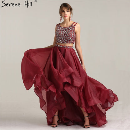 On Sale no return no refundSale Two-Piece Fashion Sexy A-Line 2025 Evening Dress Sleeveless Diamond Tulle Formal Evening Dress Real Photo LA6259