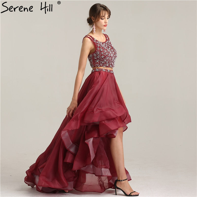 En oferta, sin devolución ni reembolso. Vestido de noche de dos piezas, sexy, corte A, sin mangas, de tul con diamantes, 2025. Foto real LA6259.