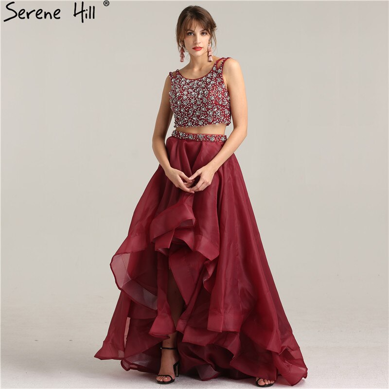 En oferta, sin devolución ni reembolso. Vestido de noche de dos piezas, sexy, corte A, sin mangas, de tul con diamantes, 2025. Foto real LA6259.