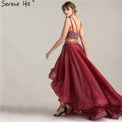 On Sale no return no refundSale Two-Piece Fashion Sexy A-Line 2025 Evening Dress Sleeveless Diamond Tulle Formal Evening Dress Real Photo LA6259