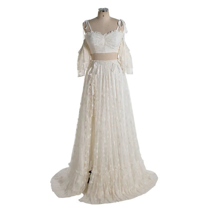 Two Piece Set Lace Cold-Shoulder Boho Dress for Photo Shoot Maxi Dress Fancy Photography Props SY240085