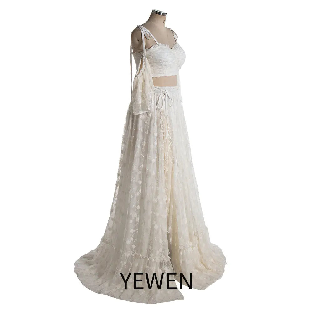 Two Piece Set Lace Cold-Shoulder Boho Dress for Photo Shoot Maxi Dress Fancy Photography Props SY240085