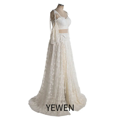 Two Piece Set Lace Cold-Shoulder Boho Dress for Photo Shoot Maxi Dress Fancy Photography Props SY240085