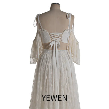 Two Piece Set Lace Cold-Shoulder Boho Dress for Photo Shoot Maxi Dress Fancy Photography Props SY240085