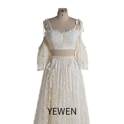 Two Piece Set Lace Cold-Shoulder Boho Dress for Photo Shoot Maxi Dress Fancy Photography Props SY240085