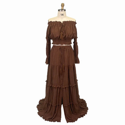 Two Pieces Set Dress Adjustable Waist Woman Boho Photo Shoot Dresses SY231071