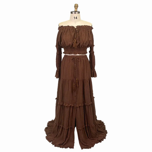 Two Pieces Set Dress Adjustable Waist Woman Boho Photo Shoot Dresses SY231071
