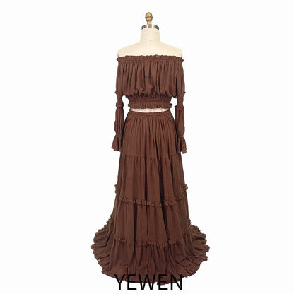 Two Pieces Set Dress Adjustable Waist Woman Boho Photo Shoot Dresses SY231071