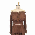 Two Pieces Set Dress Adjustable Waist Woman Boho Photo Shoot Dresses SY231071